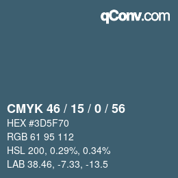 Farbcode: CMYK 46 / 15 / 0 / 56 | qconv.com