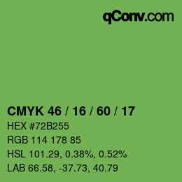 カラーコード: CMYK 46 / 16 / 60 / 17 | qconv.com