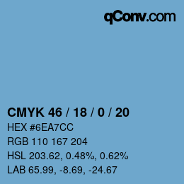 颜色代码: CMYK 46 / 18 / 0 / 20 | qconv.com