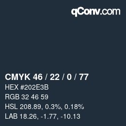 Color code: CMYK 46 / 22 / 0 / 77 | qconv.com