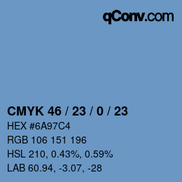 Farbcode: CMYK 46 / 23 / 0 / 23 | qconv.com