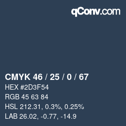Farbcode: CMYK 46 / 25 / 0 / 67 | qconv.com