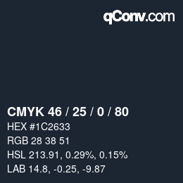 Farbcode: CMYK 46 / 25 / 0 / 80 | qconv.com
