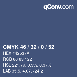 Color code: CMYK 46 / 32 / 0 / 52 | qconv.com