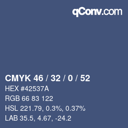 Color code: CMYK 46 / 32 / 0 / 52 | qconv.com