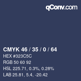 Color code: CMYK 46 / 35 / 0 / 64 | qconv.com