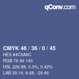 Color code: CMYK 46 / 36 / 0 / 45 | qconv.com