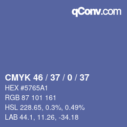 Code couleur: CMYK 46 / 37 / 0 / 37 | qconv.com
