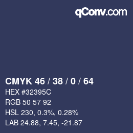 Código de color: CMYK 46 / 38 / 0 / 64 | qconv.com