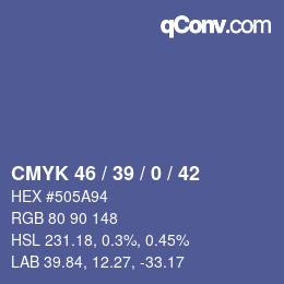 Color code: CMYK 46 / 39 / 0 / 42 | qconv.com