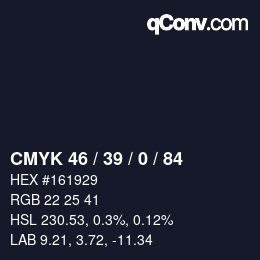 Farbcode: CMYK 46 / 39 / 0 / 84 | qconv.com