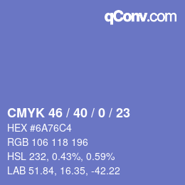 颜色代码: CMYK 46 / 40 / 0 / 23 | qconv.com