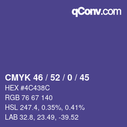 カラーコード: CMYK 46 / 52 / 0 / 45 | qconv.com