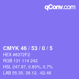 Color code: CMYK 46 / 53 / 0 / 5 | qconv.com