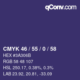 Farbcode: CMYK 46 / 55 / 0 / 58 | qconv.com