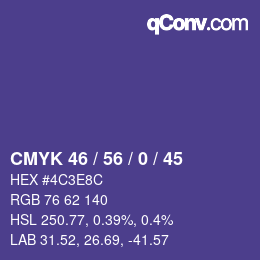 Color code: CMYK 46 / 56 / 0 / 45 | qconv.com