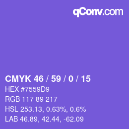 Farbcode: CMYK 46 / 59 / 0 / 15 | qconv.com