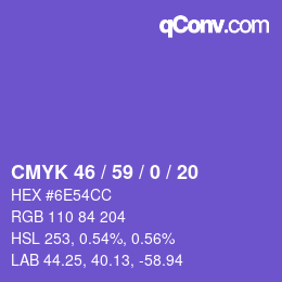 Color code: CMYK 46 / 59 / 0 / 20 | qconv.com