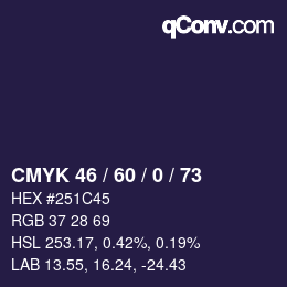Color code: CMYK 46 / 60 / 0 / 73 | qconv.com