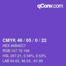 Color code: CMYK 46 / 65 / 0 / 22 | qconv.com