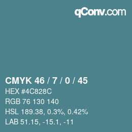 カラーコード: CMYK 46 / 7 / 0 / 45 | qconv.com