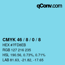 カラーコード: CMYK 46 / 8 / 0 / 8 | qconv.com