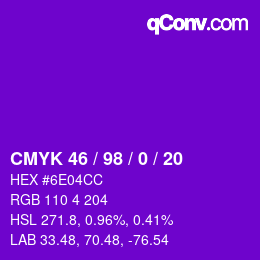 颜色代码: CMYK 46 / 98 / 0 / 20 | qconv.com
