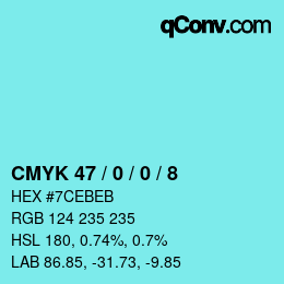 Farbcode: CMYK 47 / 0 / 0 / 8 | qconv.com