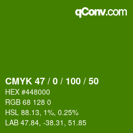 Color code: CMYK 47 / 0 / 100 / 50 | qconv.com