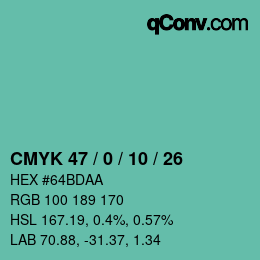 Color code: CMYK 47 / 0 / 10 / 26 | qconv.com