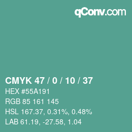 カラーコード: CMYK 47 / 0 / 10 / 37 | qconv.com