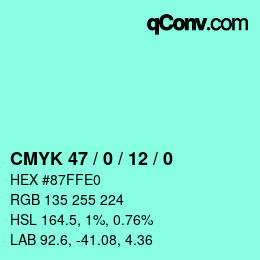 Color code: CMYK 47 / 0 / 12 / 0 | qconv.com