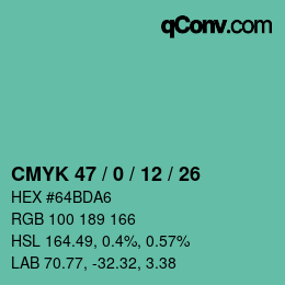 Color code: CMYK 47 / 0 / 12 / 26 | qconv.com