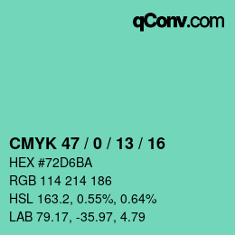 Color code: CMYK 47 / 0 / 13 / 16 | qconv.com