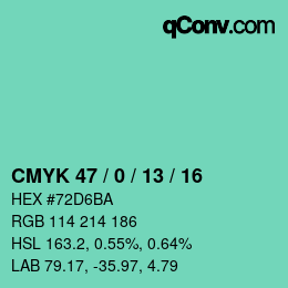 Color code: CMYK 47 / 0 / 13 / 16 | qconv.com