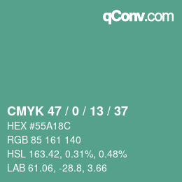 Color code: CMYK 47 / 0 / 13 / 37 | qconv.com