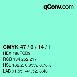 カラーコード: CMYK 47 / 0 / 14 / 1 | qconv.com