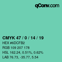 Color code: CMYK 47 / 0 / 14 / 19 | qconv.com