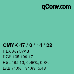 Color code: CMYK 47 / 0 / 14 / 22 | qconv.com