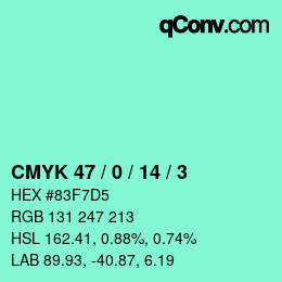 カラーコード: CMYK 47 / 0 / 14 / 3 | qconv.com