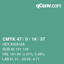 Color code: CMYK 47 / 0 / 14 / 37 | qconv.com
