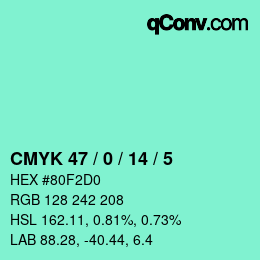 カラーコード: CMYK 47 / 0 / 14 / 5 | qconv.com