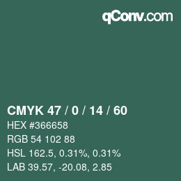 カラーコード: CMYK 47 / 0 / 14 / 60 | qconv.com