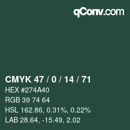 Color code: CMYK 47 / 0 / 14 / 71 | qconv.com