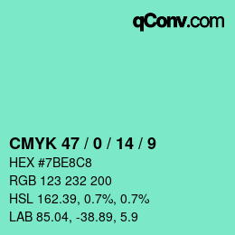 Color code: CMYK 47 / 0 / 14 / 9 | qconv.com