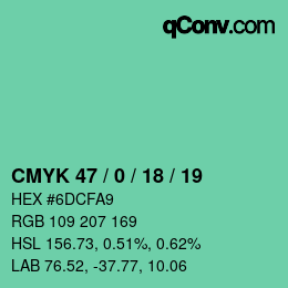 颜色代码: CMYK 47 / 0 / 18 / 19 | qconv.com
