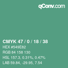 Color code: CMYK 47 / 0 / 18 / 38 | qconv.com