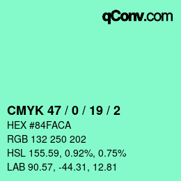 カラーコード: CMYK 47 / 0 / 19 / 2 | qconv.com