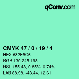 カラーコード: CMYK 47 / 0 / 19 / 4 | qconv.com