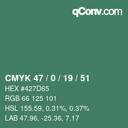 Color code: CMYK 47 / 0 / 19 / 51 | qconv.com